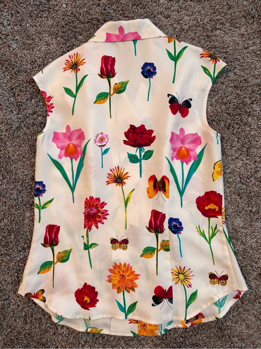 100% Silk Botanical Floral Blouse Garden Party Cottagecore Coquette Top Size M - Picture 4 of 8